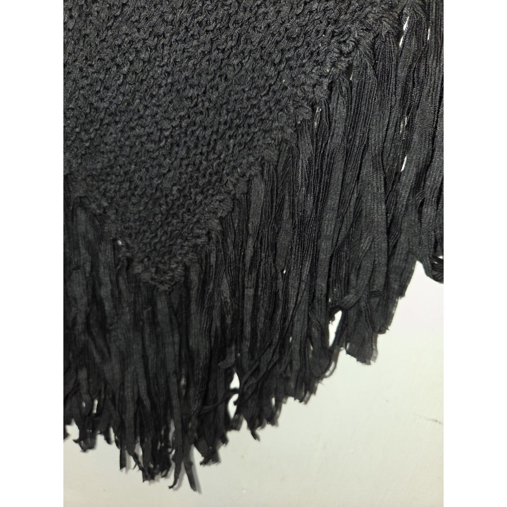 Women's August Silk Knits Fringed Black Poncho Sweater-One Size - Picture 3 of 5